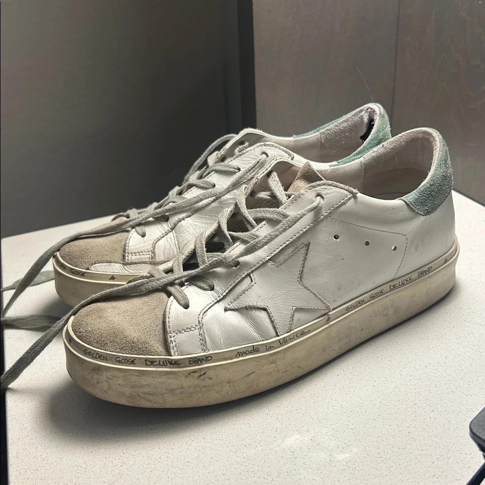 GOLDEN GOOSE Hi Star Sneakers In White/Anise Size 38 - Picture 3 of 7